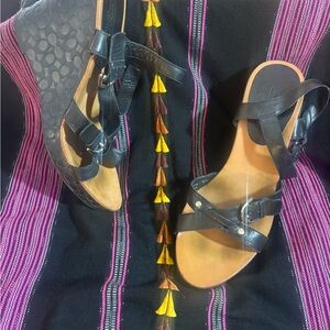 Coach Black Strappy Wedge Sandals